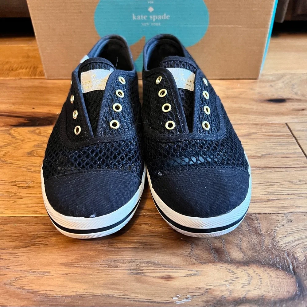 Kate spade black‎ mesh fishnet sneakers slides size 7.5